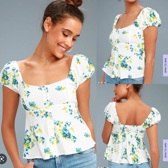 Free People Close to You Ivory Floral Print Top - Picture 2 of 8